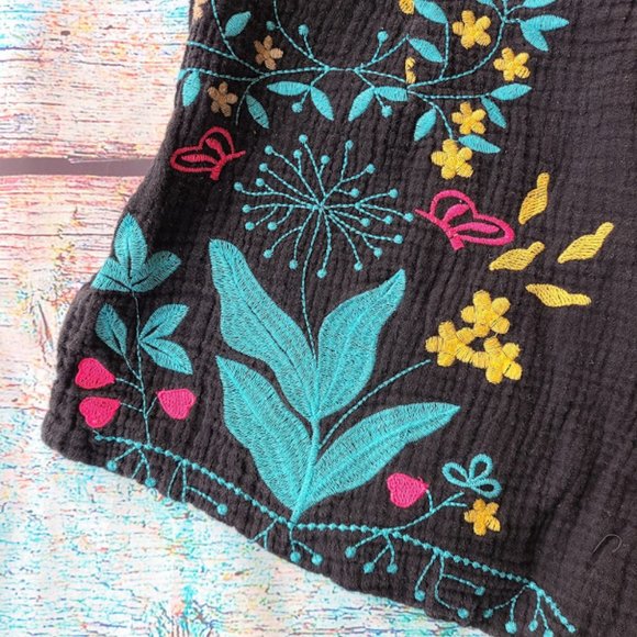 Honey Punch Black Embroidered Festival Shorts, L - Picture 7 of 10